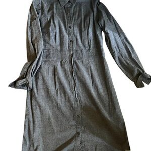 Merona Gray Buttoned Pleated Long Sleeve Shirt Dress